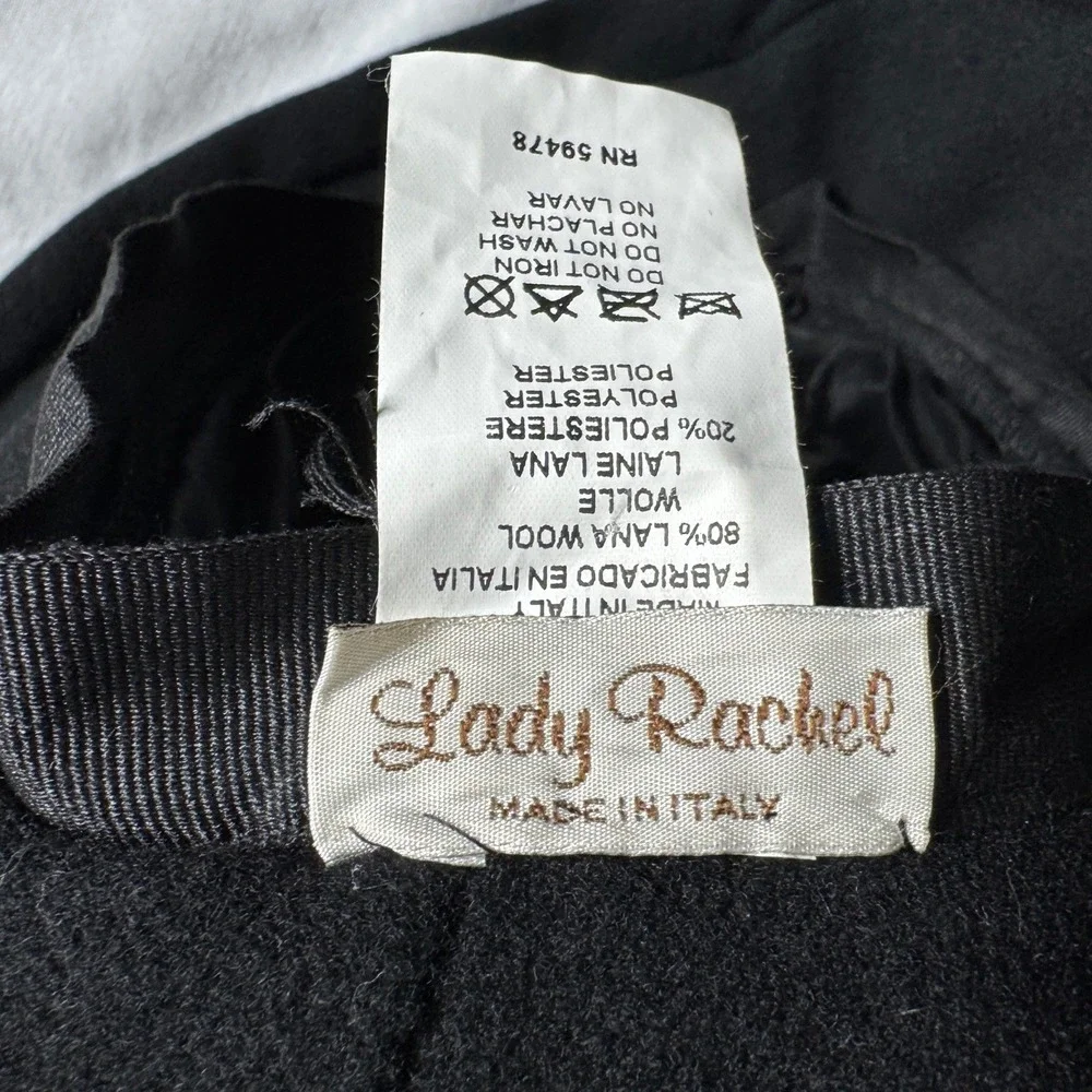 Vintage Lady Rachel Black Wool Blend‎ Cloche Hat Made in Italy Tiered Pleated